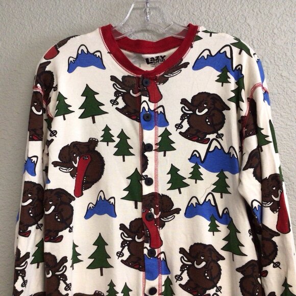 Lazy One Adult Flapjack Long John Trap Door Bear Bum Red Pajamas Large - Picture 5 of 12